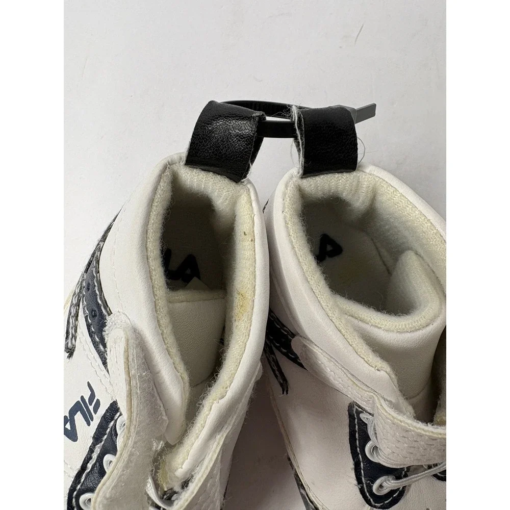Fila Baby Sneakers White Navy‎ Blue High Top Crib Shoes 6-9 Months 5208